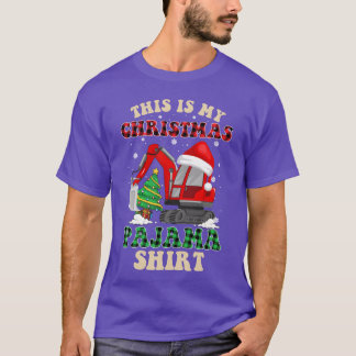 クリスマス柄のエスカベーター 楽しいクリスマスパジャマ 少年 Tシャツ