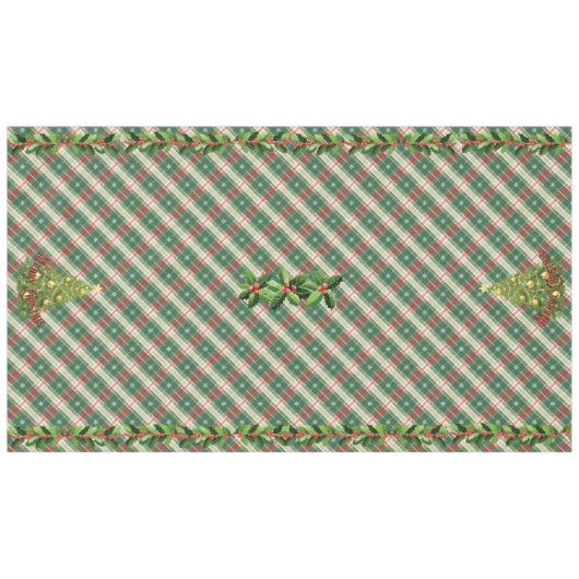クリスマス柄の白と緑に赤 テーブルクロス (正面(横))
