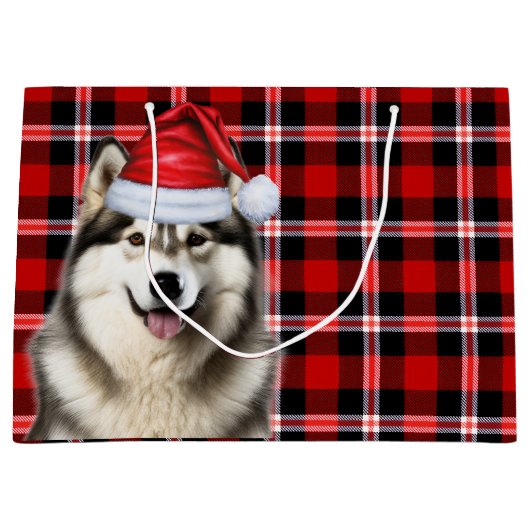 クリスマス柄アラスカン・マラミュートの犬好き ラージペーパーバッグ (正面)