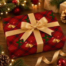 クリスマス柄チェックラッピングペーパー