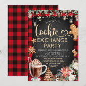 クリスマス柄チェック柄クッキー＆ココア交換会パーティー 招待状 (正面/裏面)