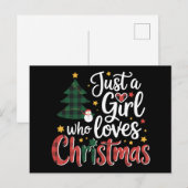 クリスマス柄ツリーと雪だるまが好きな女の子 シーズンポストカード (正面/裏面)