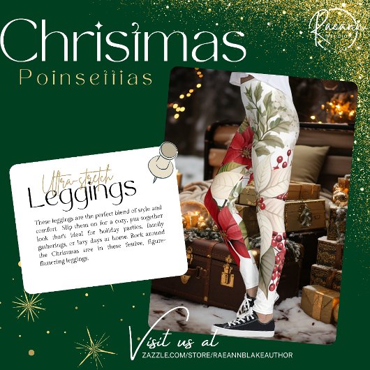 クリスマス柄ポインセチアのレギンス レギンス
