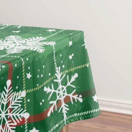 クリスマス柄 グリーン 白い雪の結晶 テーブルクロス (インサイチュ)