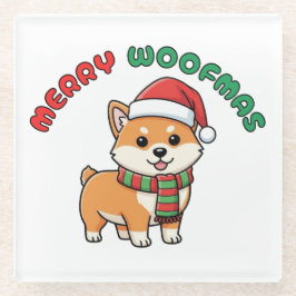クリスマス柴犬コースター: メリーウーフマス ガラスコースター