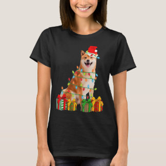 クリスマス柴犬ドッグクリスマスライトパピー Tシャツ