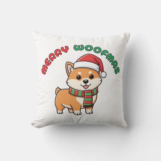 クリスマス柴犬ピロー:メリーウーフマス クッション (正面)