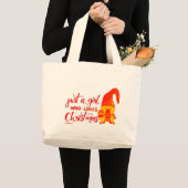 クリスマス格言が大好きな女おもしろいの子 ラージトートバッグ (正面(商品))