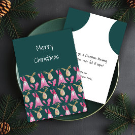 クリスマス格言とトナカイの緑ピンク シーズンカード