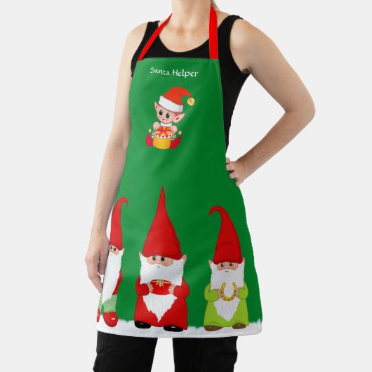 クリスマス格言と可愛い小妖精や小人オングリーン エプロン (インサイチュ)
