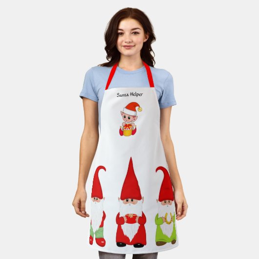 クリスマス格言と可愛い小妖精や小人オンホワイト エプロン (着用した状態)
