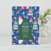 クリスマス格言のクリスマスツリーパターンブルー 招待状 (スタンド正面)
