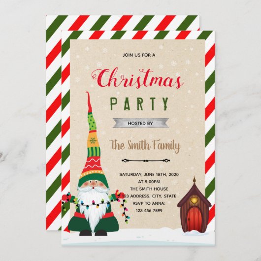 クリスマス格言のテーマパーティーの招待 招待状 (正面/裏面)