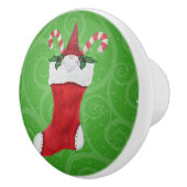 クリスマス格言のリトルストッキング緑の渦 セラミックノブ (右)