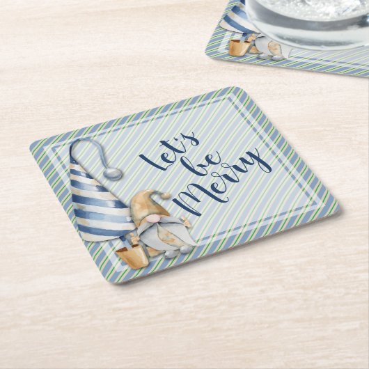 クリスマス格言オンブルーストライプズホリデイ スクエアペーパーコースター (アングル)