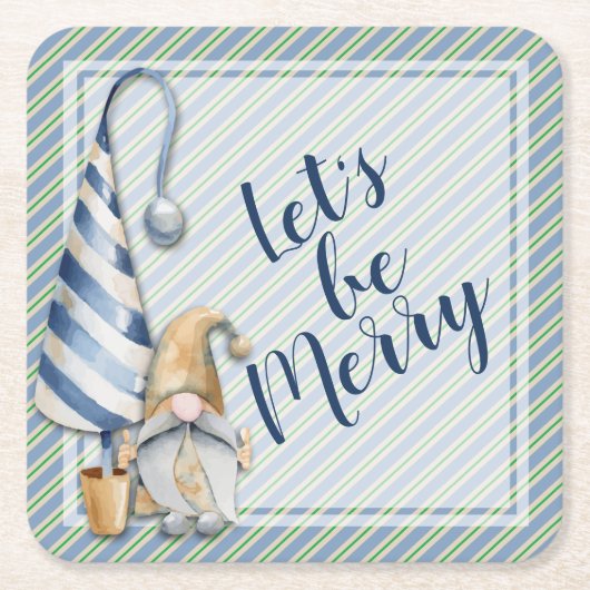 クリスマス格言オンブルーストライプズホリデイ スクエアペーパーコースター (正面)