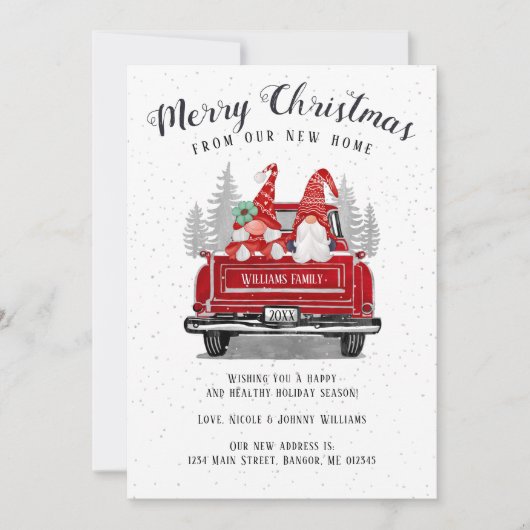 クリスマス格言カップルヴィンテージレッドトラック移動 案内状 (正面)