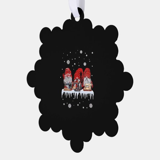 クリスマス格言シャツレッドグノーミー裁縫マシンF オーナメントカード (左)