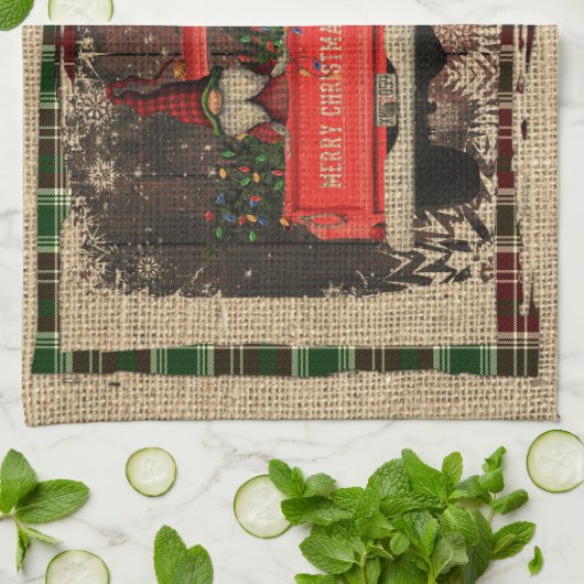 クリスマス格言スウィート格言レッドトラックプレイド素朴 キッチンタオル (折り畳み)