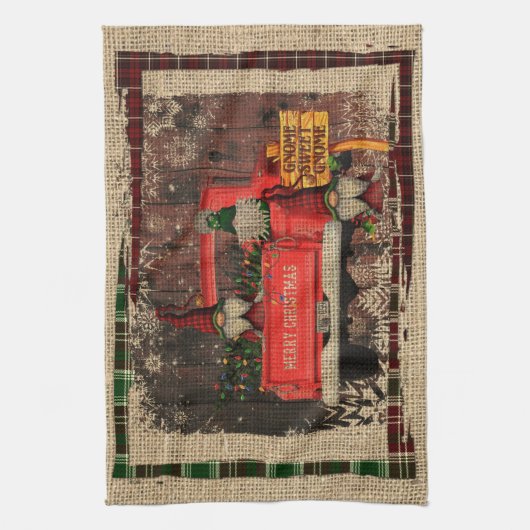 クリスマス格言スウィート格言レッドトラックプレイド素朴 キッチンタオル (縦)