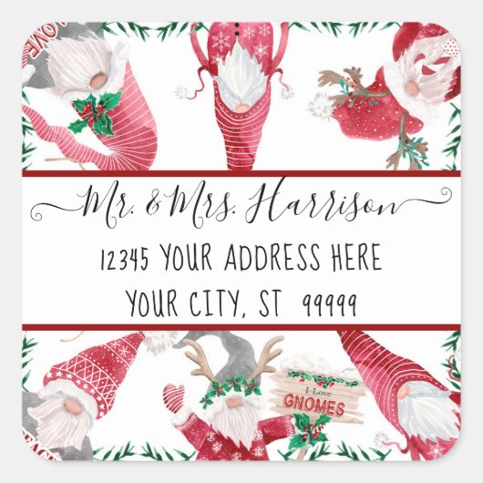 クリスマス格言ディアアントラーレッドウォーターカラーアドレス スクエアシール (正面)