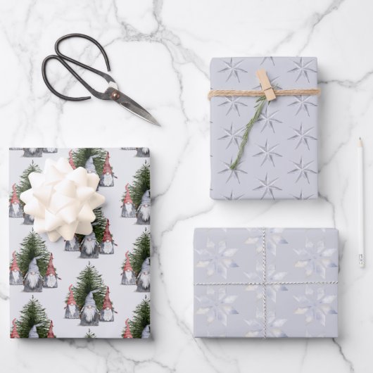 クリスマス格言ノルディックブルースノーフレークススターズ ラッピングペーパーシート (正面)