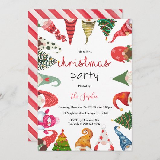 クリスマス格言ファミリー雪だるまクリスマスパーティー 招待状 (正面/裏面)