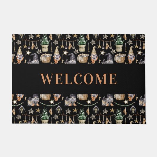 クリスマス格言ファームハウスホームブラック ドアマット (正面)