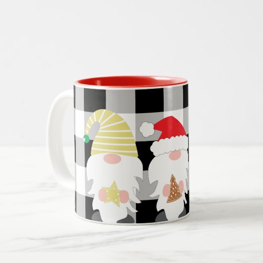 クリスマス格言ホームデコールとバッファローチェック ツートーンマグカップ (正面左)
