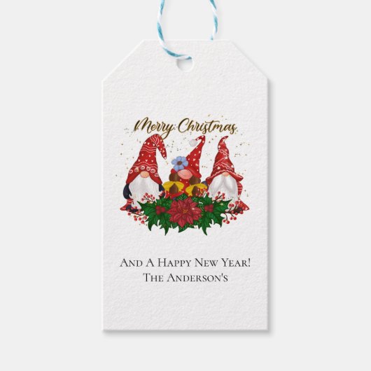 クリスマス格言ポインセチアお洒落ウッドランド ギフトタグ (正面)
