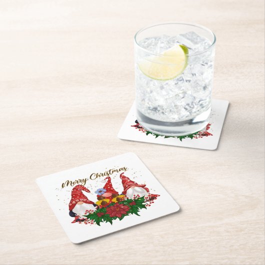 クリスマス格言ポインセチアお洒落ウッドランド スクエアペーパーコースター (インサイチュ)