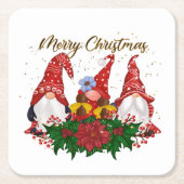 クリスマス格言ポインセチアお洒落ウッドランド スクエアペーパーコースター (正面)