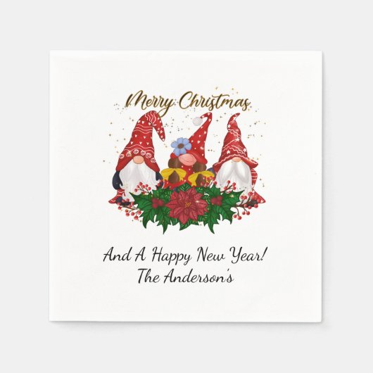 クリスマス格言ポインセチアお洒落ウッドランド スタンダードカクテルナプキン (正面)