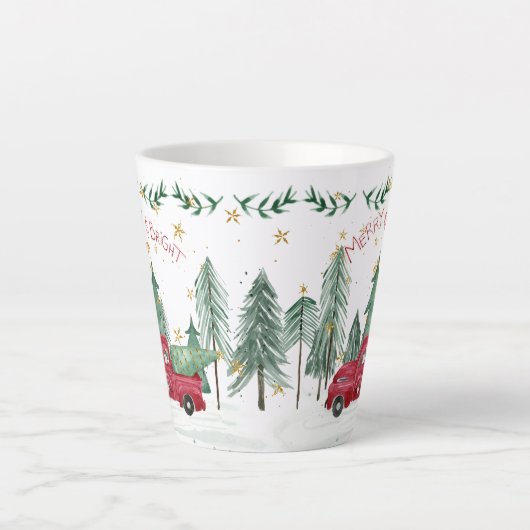 クリスマス格言メリー明るい赤トラック星樹 カフェラテマグ (正面)