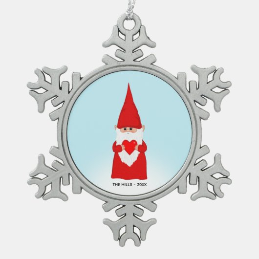 クリスマス格言ライトブルーにハートを保持 スノーフレークピューターオーナメント (正面)