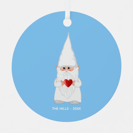 クリスマス格言ライトブルーにハートを保持 メタルオーナメント (正面)