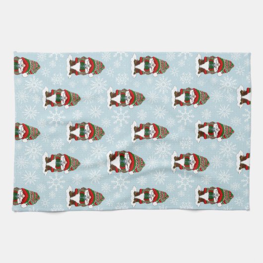 クリスマス格言レッドグリーンかわいい キッチンタオル (横)