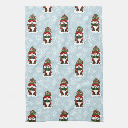 クリスマス格言レッドグリーンかわいい キッチンタオル (縦)