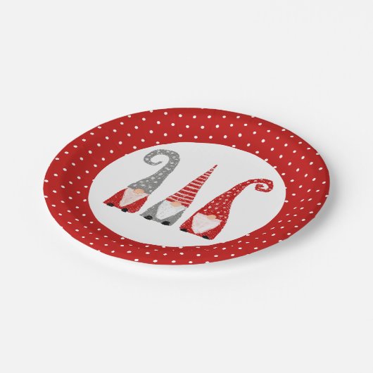 クリスマス格言レッド水玉模様フェスティバル ペーパープレート (アングル)