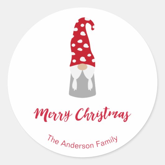 クリスマス格言赤いホワイトファミリー名かわいい ラウンドシール (正面)
