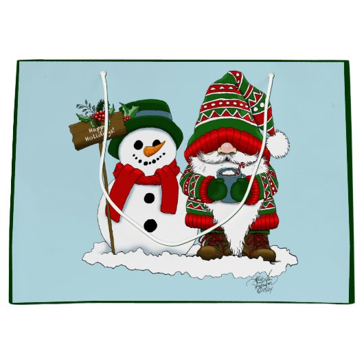 クリスマス格言雪だるまかわいい ラージペーパーバッグ (正面)