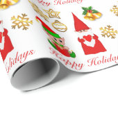 クリスマス格言、かわいい小妖精や小人&スターオンホワイト ラッピングペーパー (ロールコーナー)