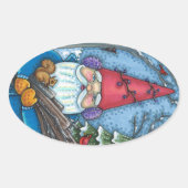 クリスマス格言、リス、ウッドペッカー&（鳥）ショウジョウコウカンチョウ 楕円形シール (正面)