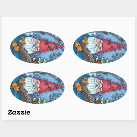 クリスマス格言、リス、ウッドペッカー&（鳥）ショウジョウコウカンチョウ 楕円形シール (シート)