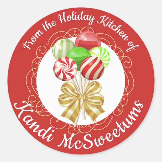 クリスマス棒つきキャンデーキャンディのラベルのキッチン ラウンドシール (正面)