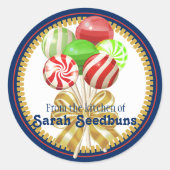 クリスマス棒つきキャンデーキャンディ菓子の弓 ラウンドシール (正面)