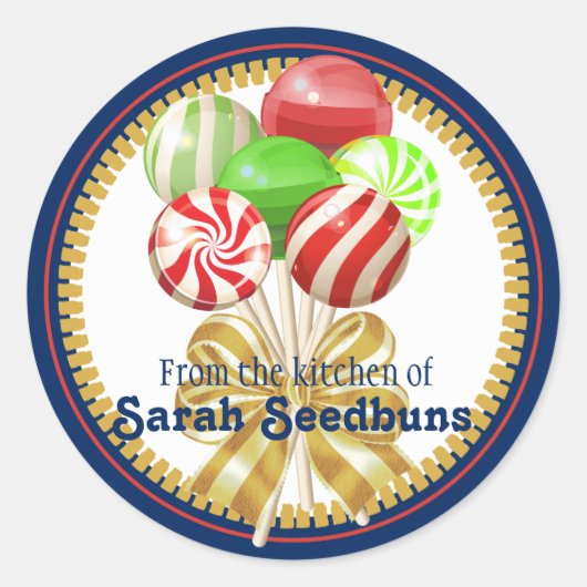 クリスマス棒つきキャンデーキャンディ菓子の弓 ラウンドシール (正面)