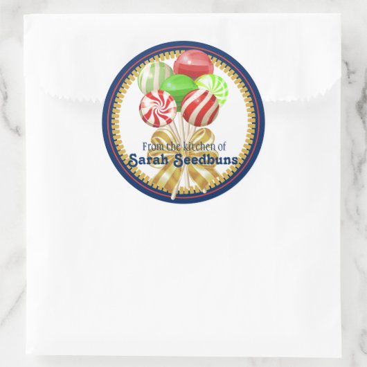 クリスマス棒つきキャンデーキャンディ菓子の弓 ラウンドシール (バッグ)