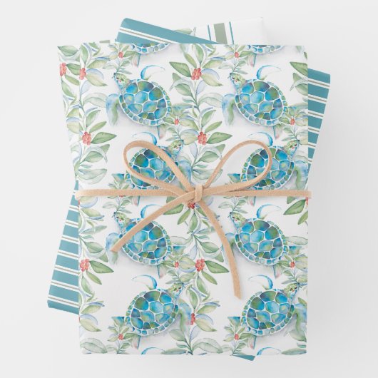 クリスマス植物葉学&ウミガメ水彩 ラッピングペーパーシート (インサイチュ)