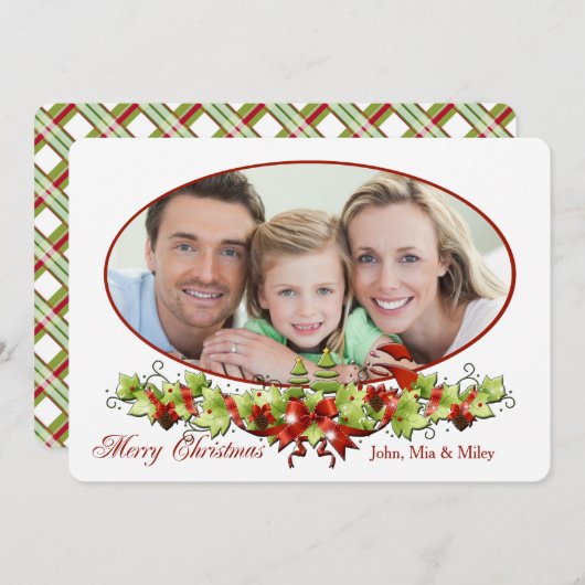 クリスマス楕円形の写真カード シーズンカード (正面/裏面)